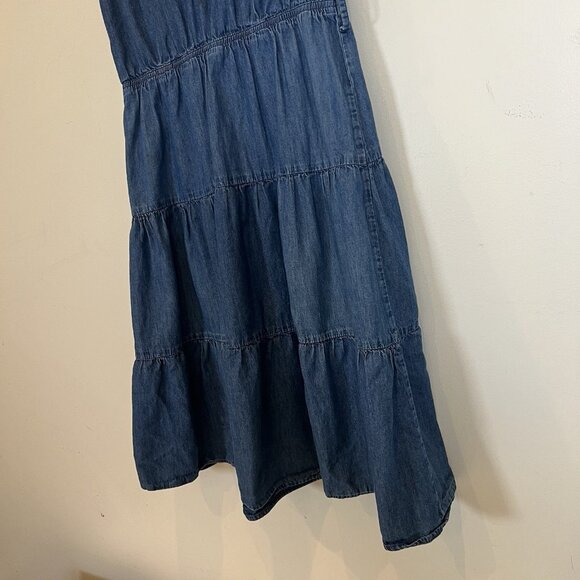 Shades of Denim Fit & Flare Sleeveless Tiered Dress Blue 100% Cotton M - Picture 5 of 8